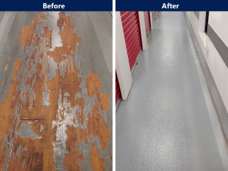 FRC - flexible rubber coating over damaged wooden floor.